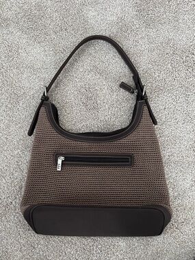 The Sak Brown Knit Shoulder Slouch Bag Purse with Dark Trim